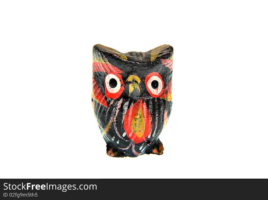 Isolated wooden brown owl trinket