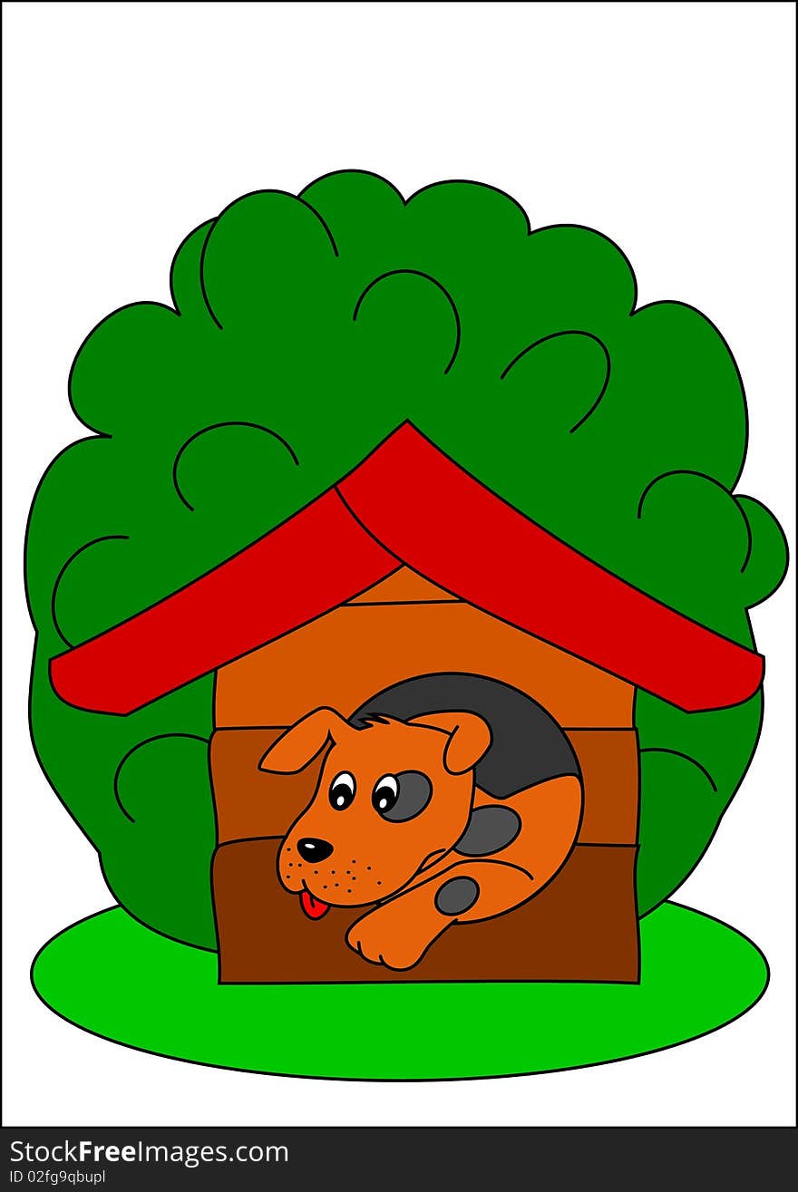 dog doghouse animal green nature red domestic. dog doghouse animal green nature red domestic