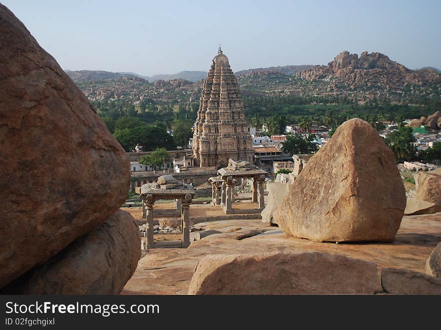 Ancient stone carved temples in Hampi. Ancient stone carved temples in Hampi