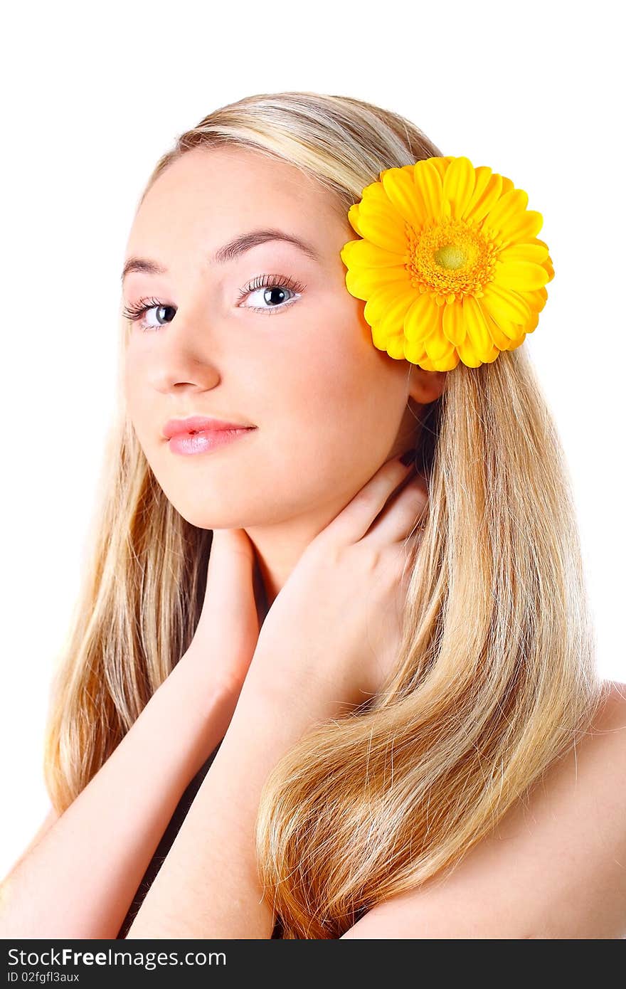 Sensual portrait of woman with flower