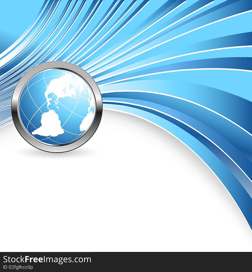 Abstract  wavy lines with globe button and copy space. Abstract  wavy lines with globe button and copy space