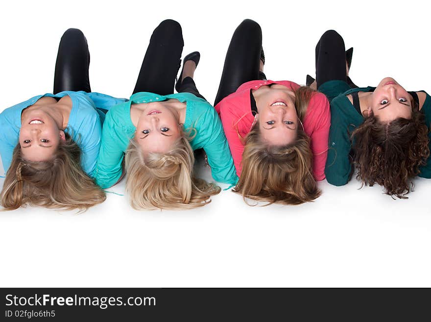 Group of young girlfriends having a happy time together. Group of young girlfriends having a happy time together