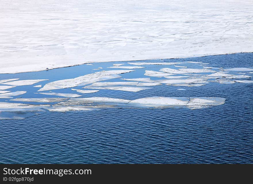 Frozen Lake Baikal. Spring. Day.