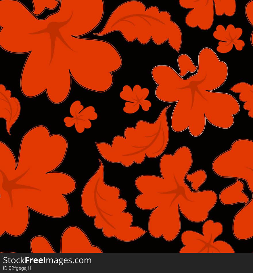 Red seamless pattern with flowers