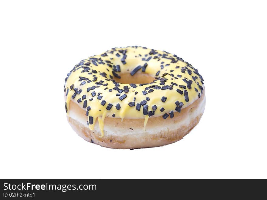 A single isolated doughnut on white background. A single isolated doughnut on white background