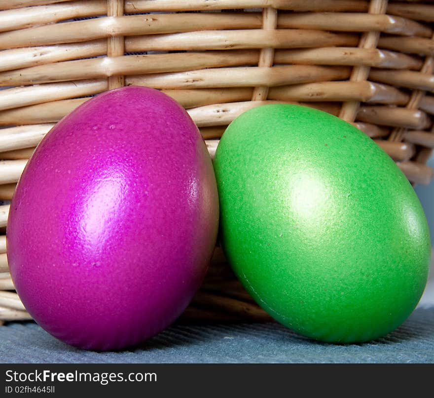 Nice coloured easter eggs laying on a table