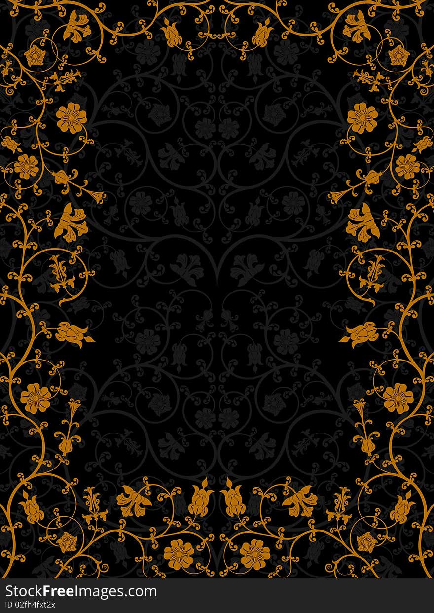 Golden floral frame. Vector illustration.