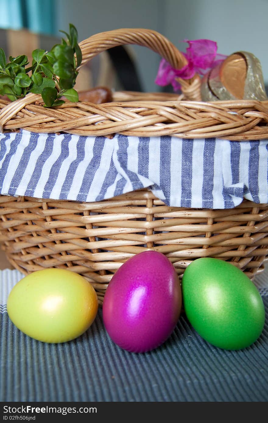 Nice coloured easter eggs laying on a table