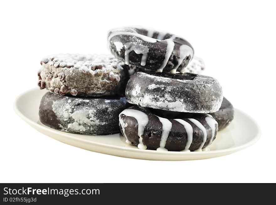 Chocolate donuts isolated on white background