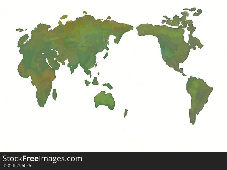 World map,green,hand drawn