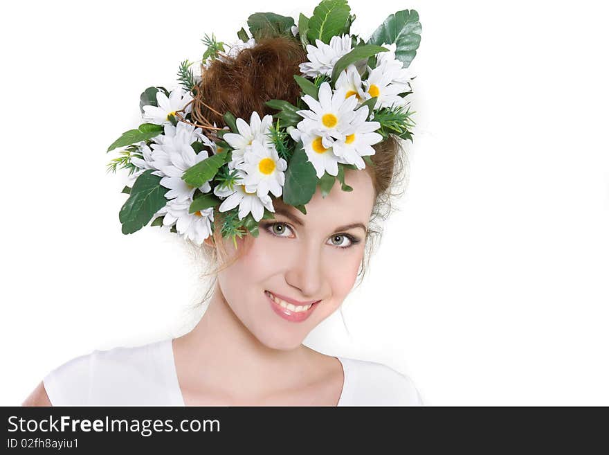 Young Beautiful Woman In Floral Wreath