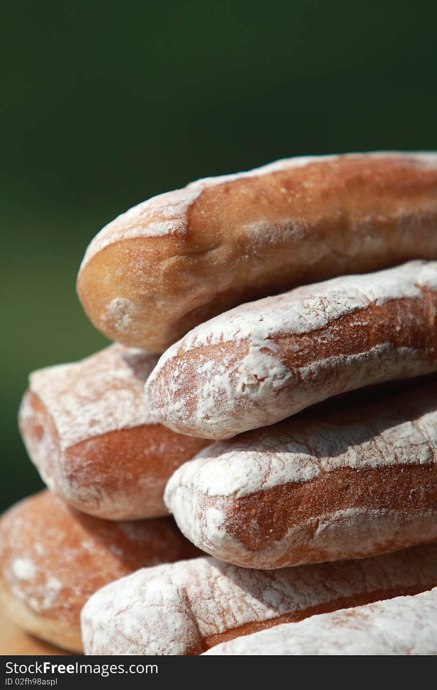 Seven Loaves of fresh baked bread at outdoor