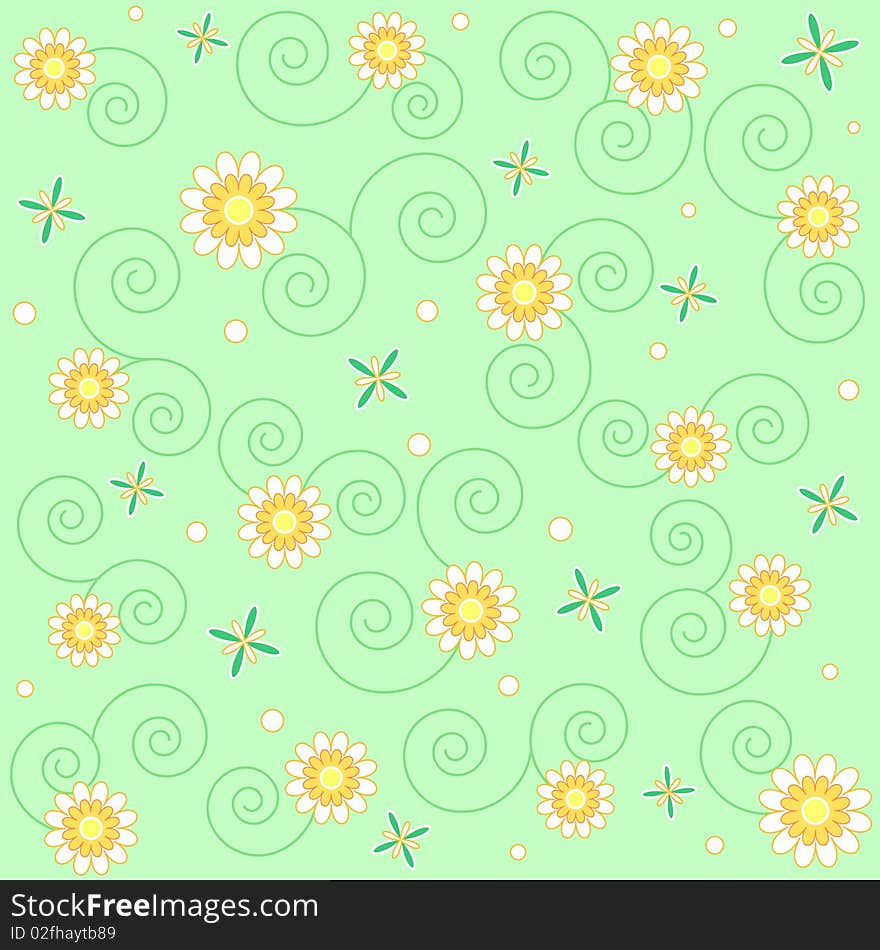 Flowers and swirls pattern in yellow and green