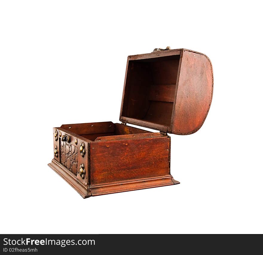 Open ancient chest isolated on a white background