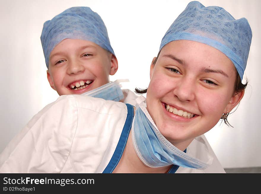 The boy and his sister playing doctor. The boy and his sister playing doctor