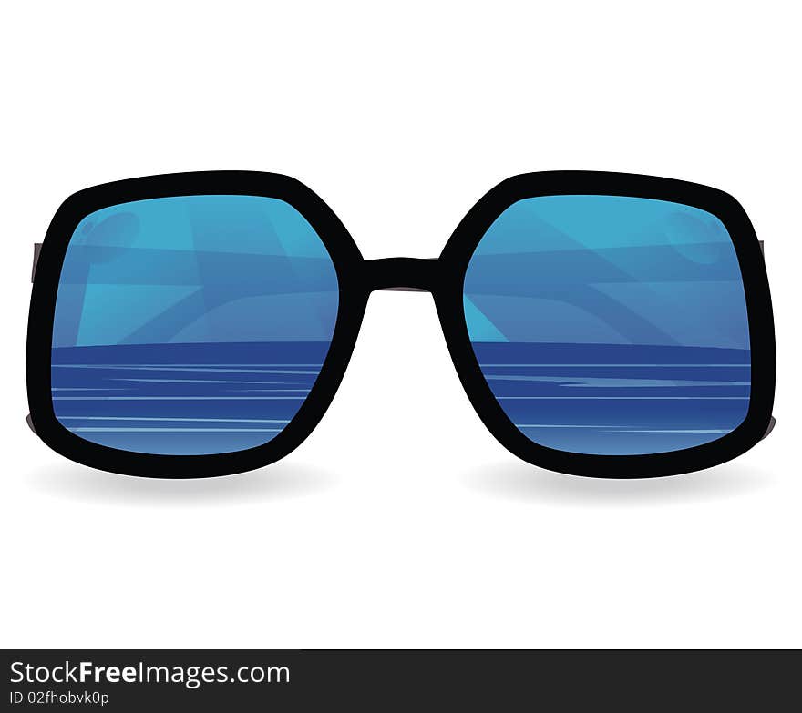 Sun glasses with sea reflexion. Vector illustration