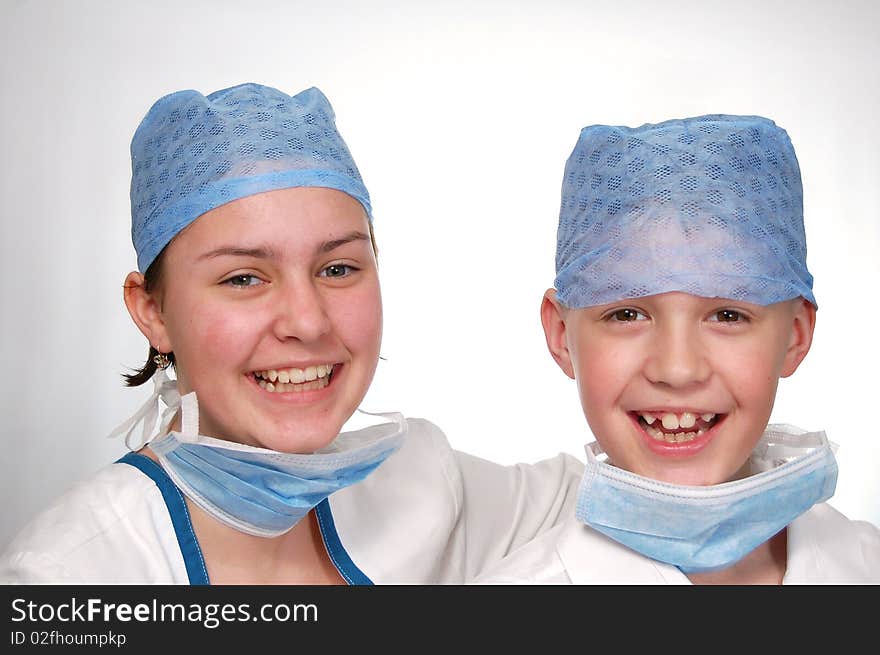 The boy and his sister playing doctor. The boy and his sister playing doctor