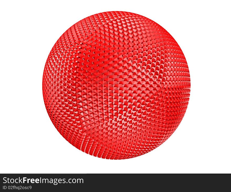 Red thorny textured sphere isolated on white.