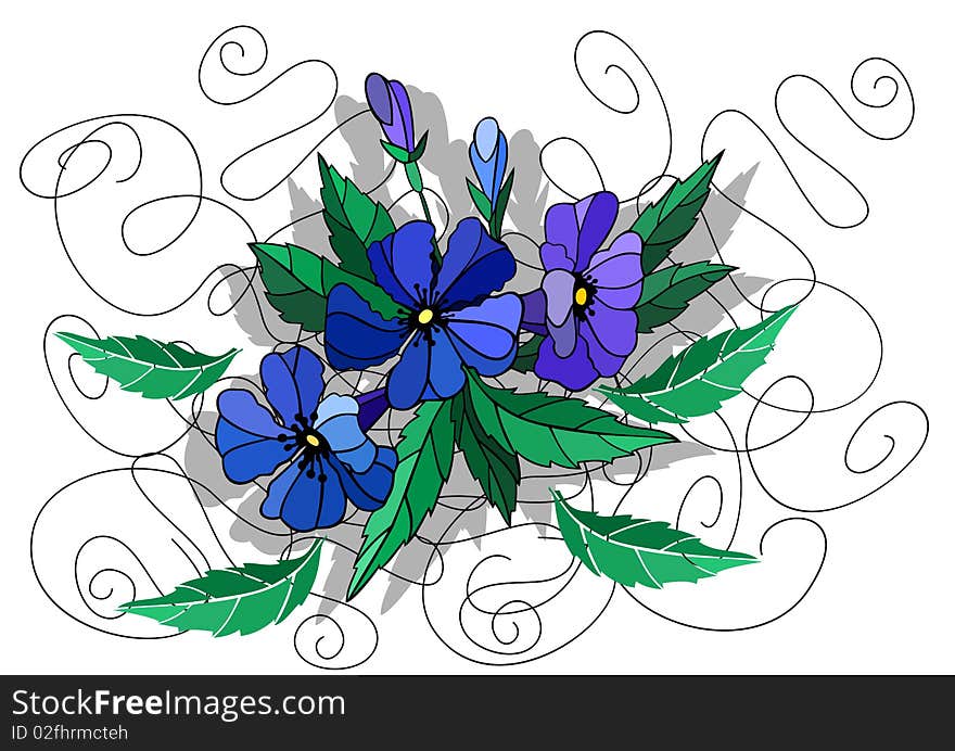 Beautiful abstract flowers in blue colors