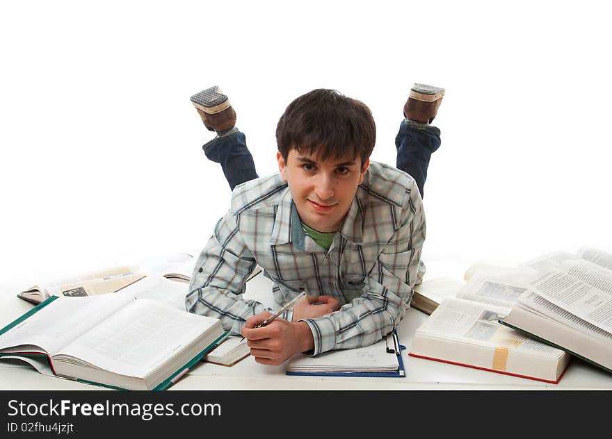 The young student isolated on a white