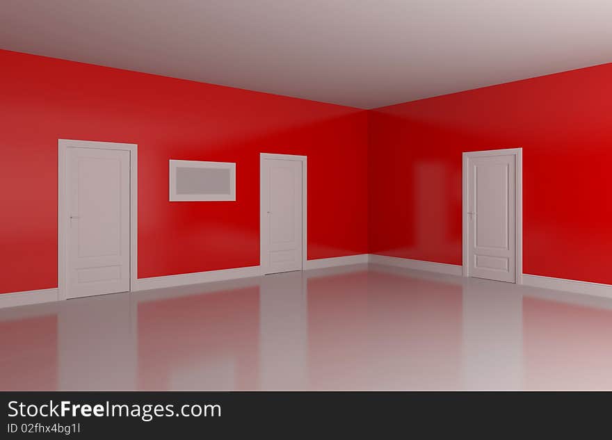 Conceptual illustration. Conceptual interior in red