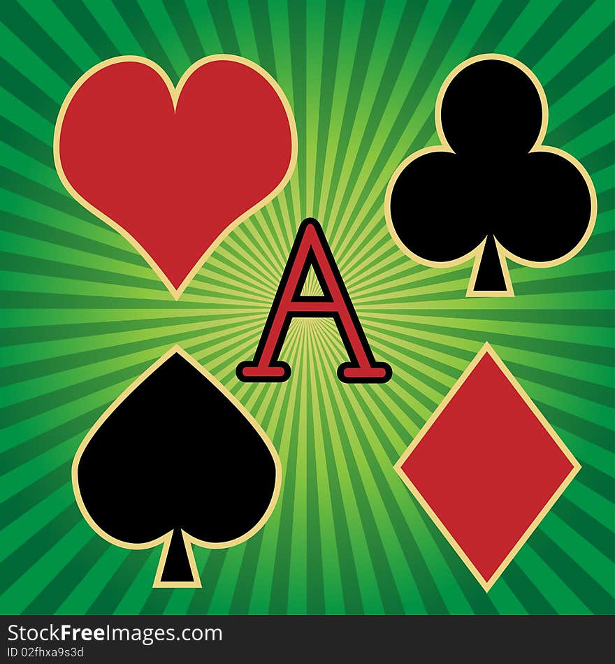 Illustration of the symbols of poker on a green background.