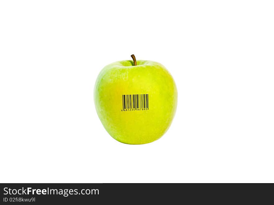 Fresh apple with bar code