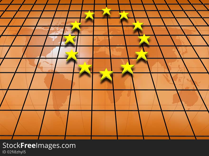 Illustration with the european euro symbol and the EU stars. Illustration with the european euro symbol and the EU stars