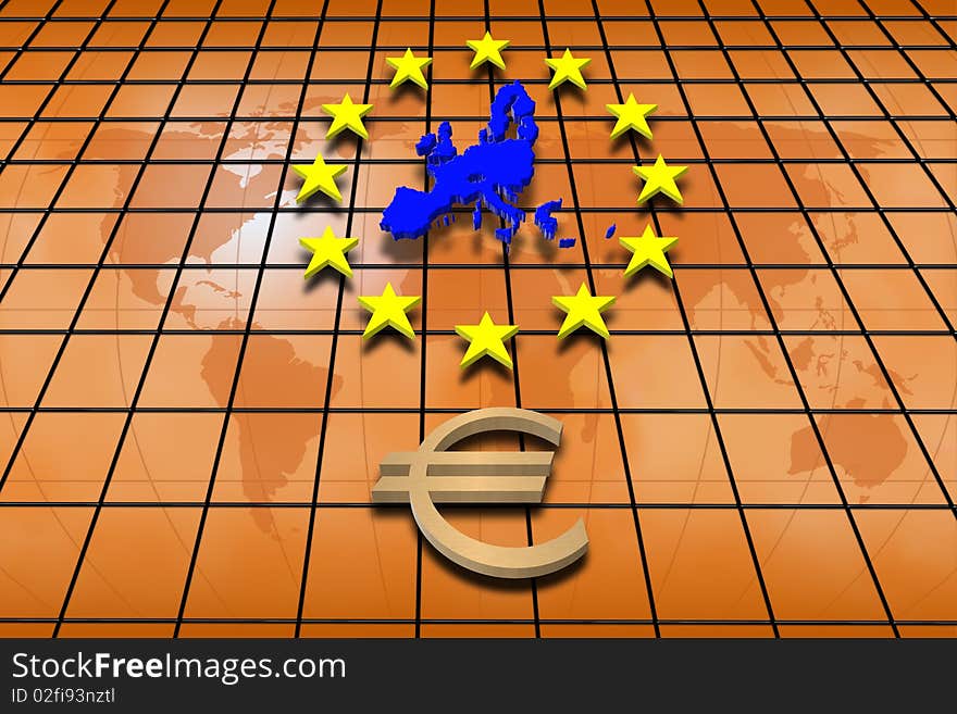 Illustration with the european euro symbol and the EU stars. Illustration with the european euro symbol and the EU stars