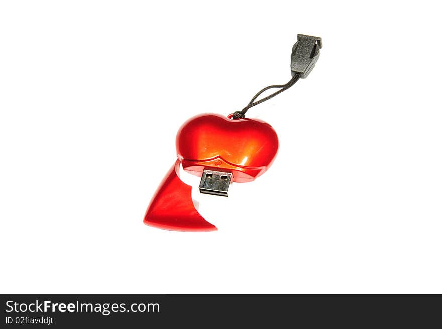 Usb memory, heart-shaped. Object on a white background. Usb memory, heart-shaped. Object on a white background