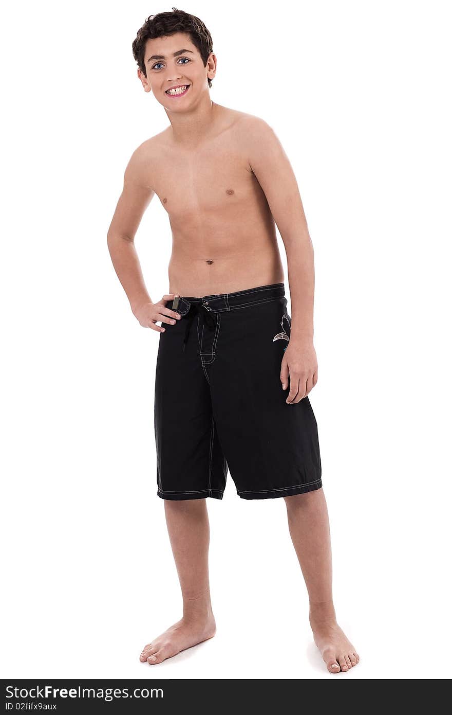 Handsome teenager with trousers only