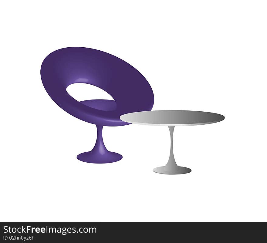 Cost(stand)s table of the white colour and chair of the violet colour. Cost(stand)s table of the white colour and chair of the violet colour