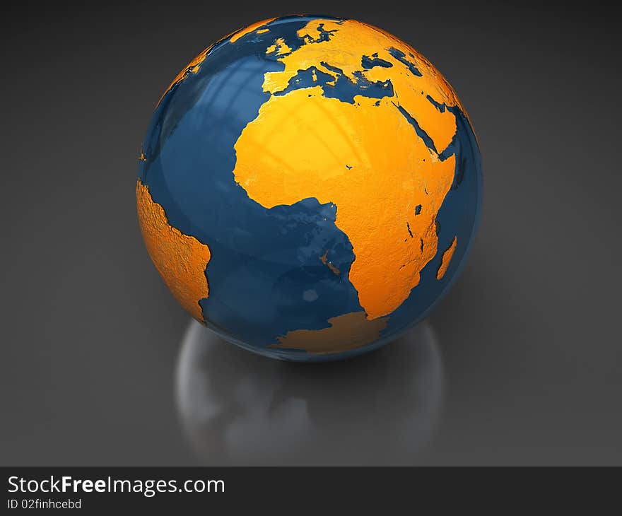 Abstract 3d illustration of glass earth globe over dark background