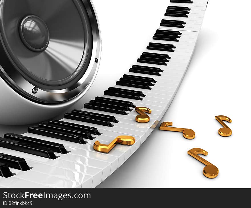 Abstract 3d illustration music background with piano and audio speaker