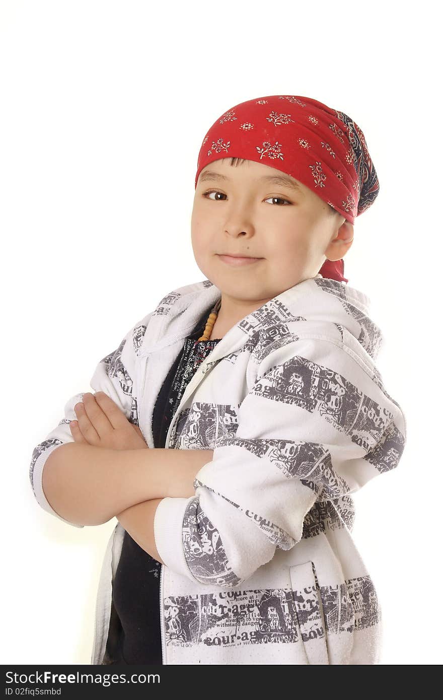 Beautiful asian smiling stylish boy on white background