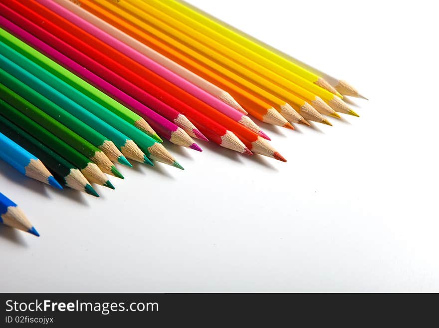 Photo of colorful pencils on a white background