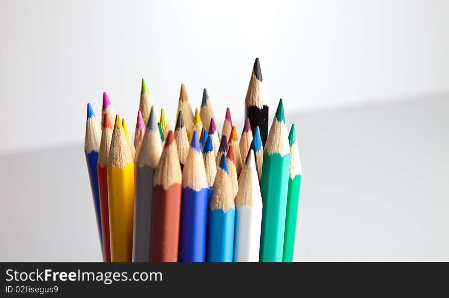 Photo of colorful pencils on a white background