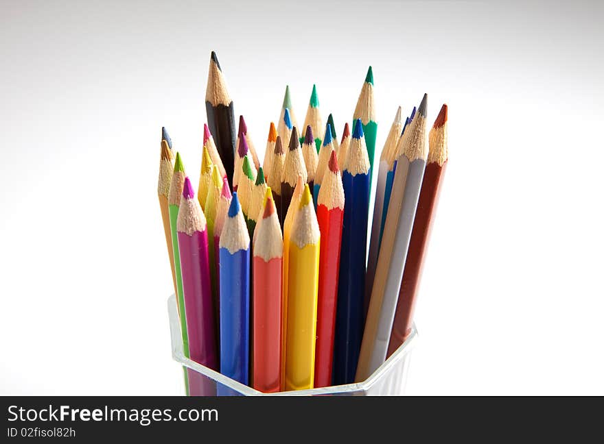 Photo of colorful pencils on a white background