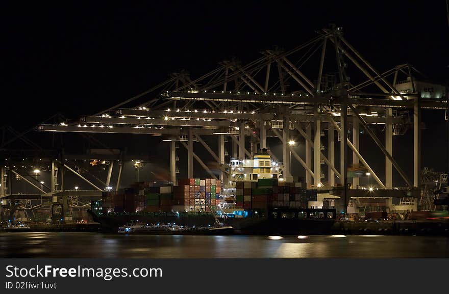 A Container-terminal at night in Rotterdam