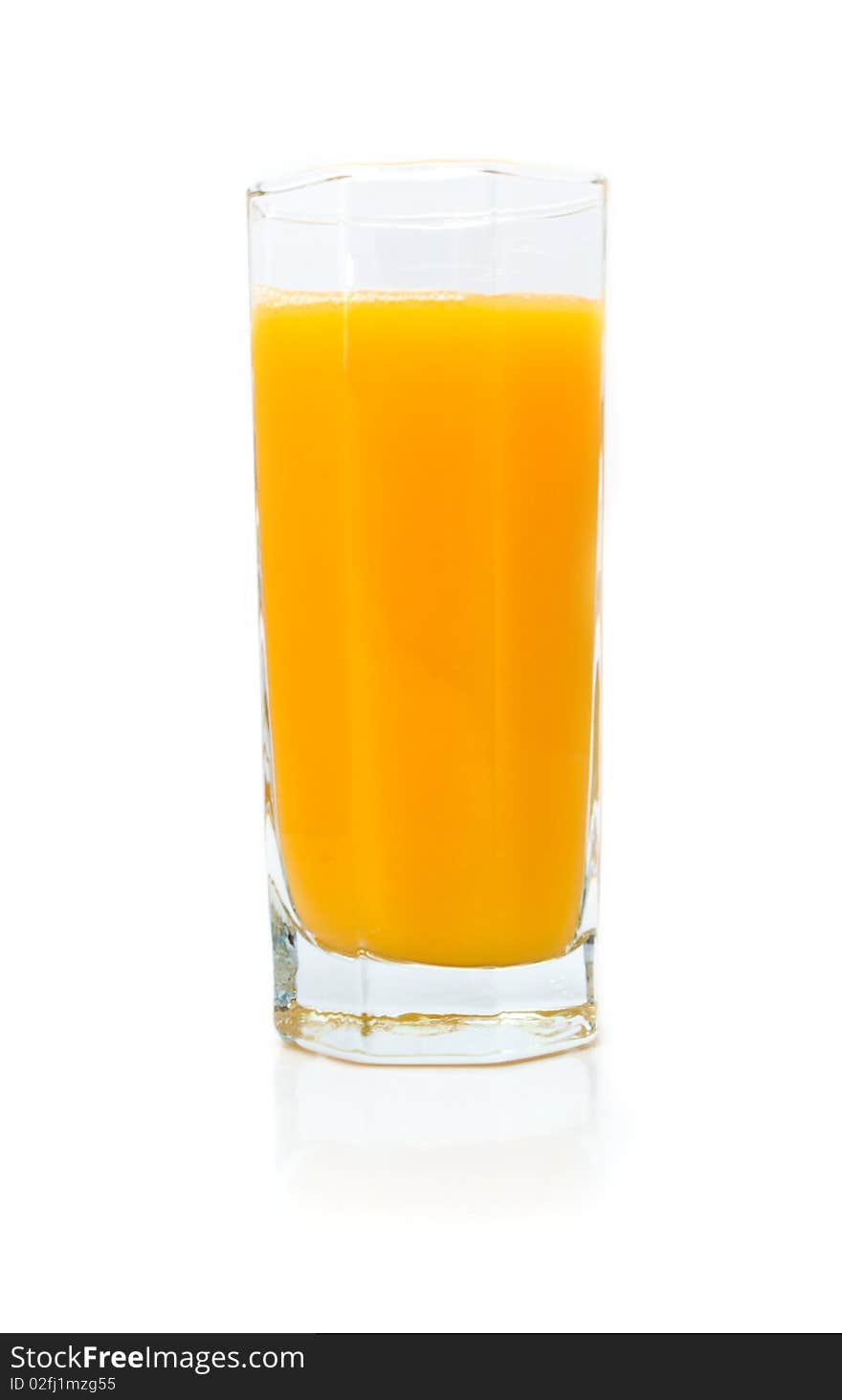 Glass with orange juice on a white background