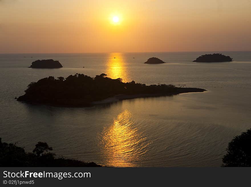 Sunlight on sea water  at sunset time