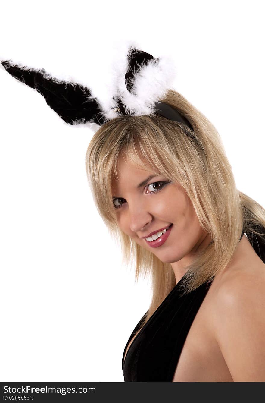 Pretty bunny girl. Isolated over white