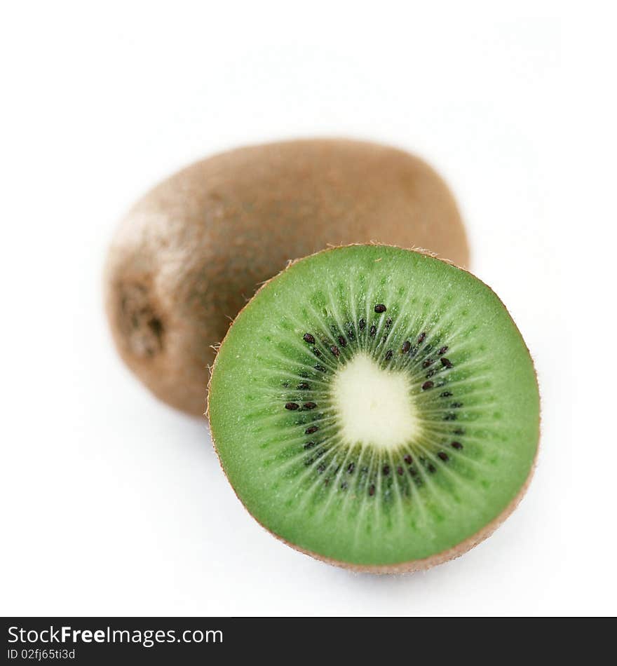 Half kiwi on white background