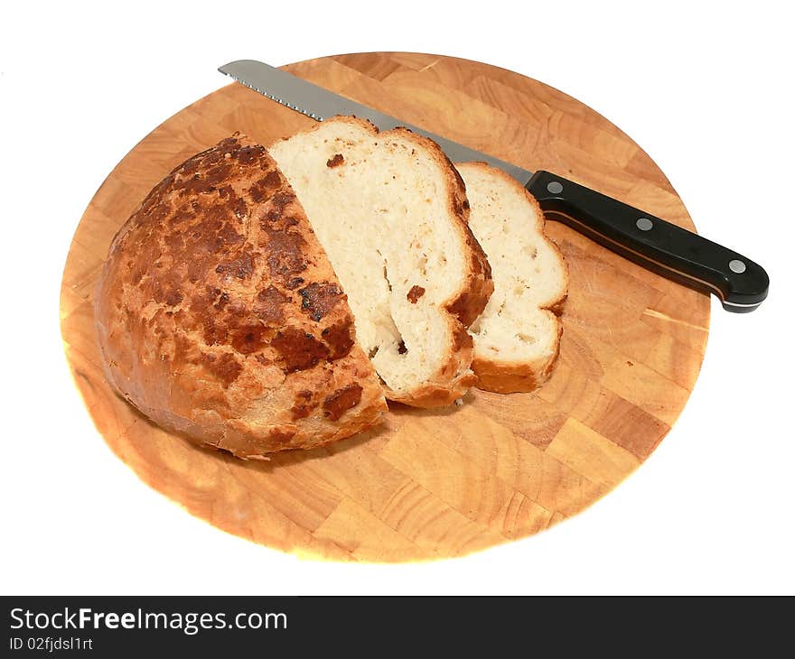 Sliced bread on cutting board. Sliced bread on cutting board