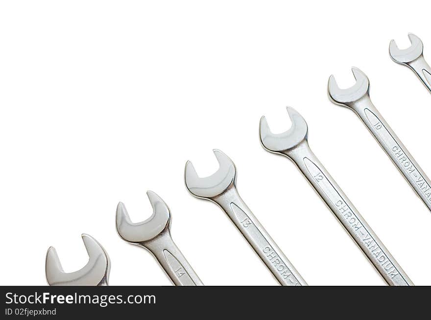 Silver spanners isolated over white