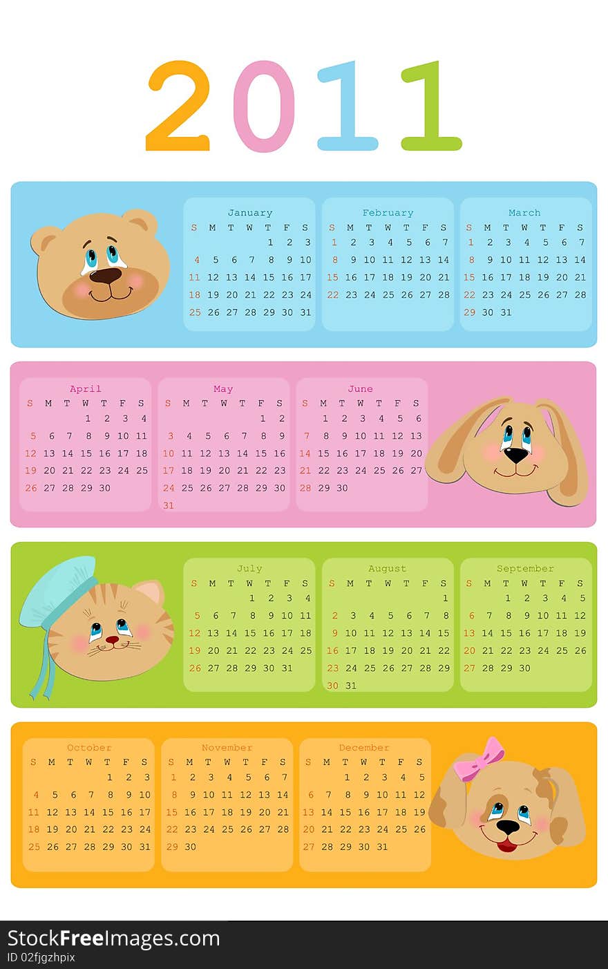 Baby's calendar for year 2011. Baby's calendar for year 2011