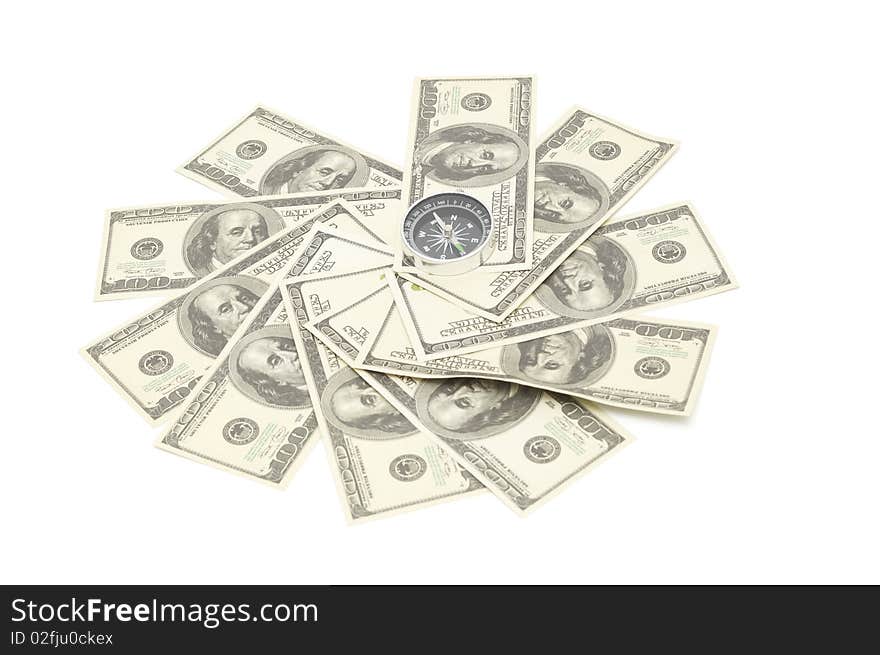 Compass on hundred dollar background