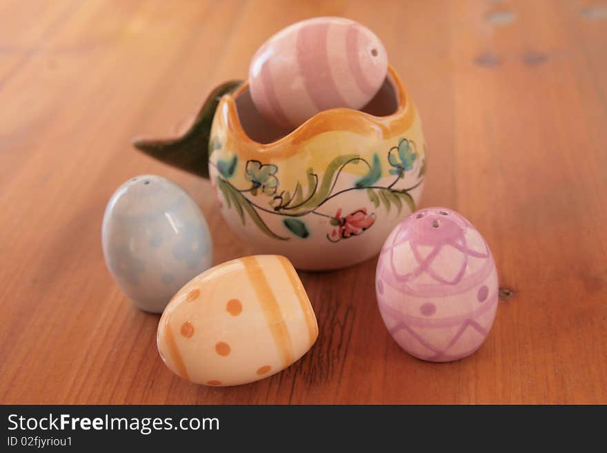 Coloured easter eggs made of decorated ceramic