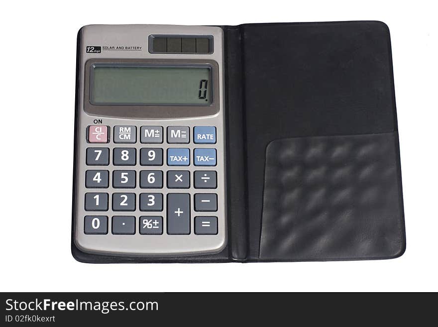 The pocket calculator on a white background