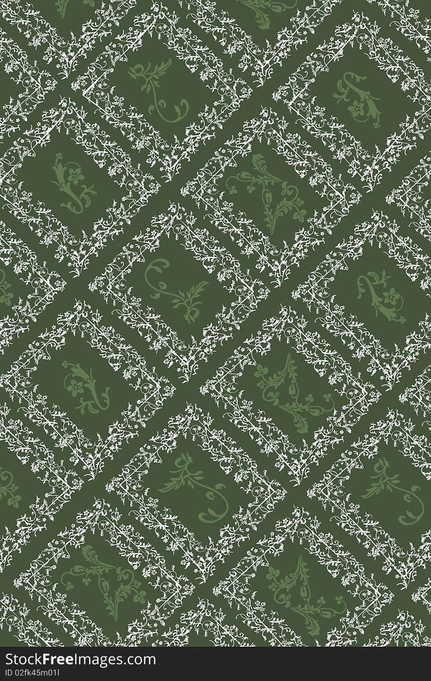 Green and white antique wallpaper displayed on a sheet of paper